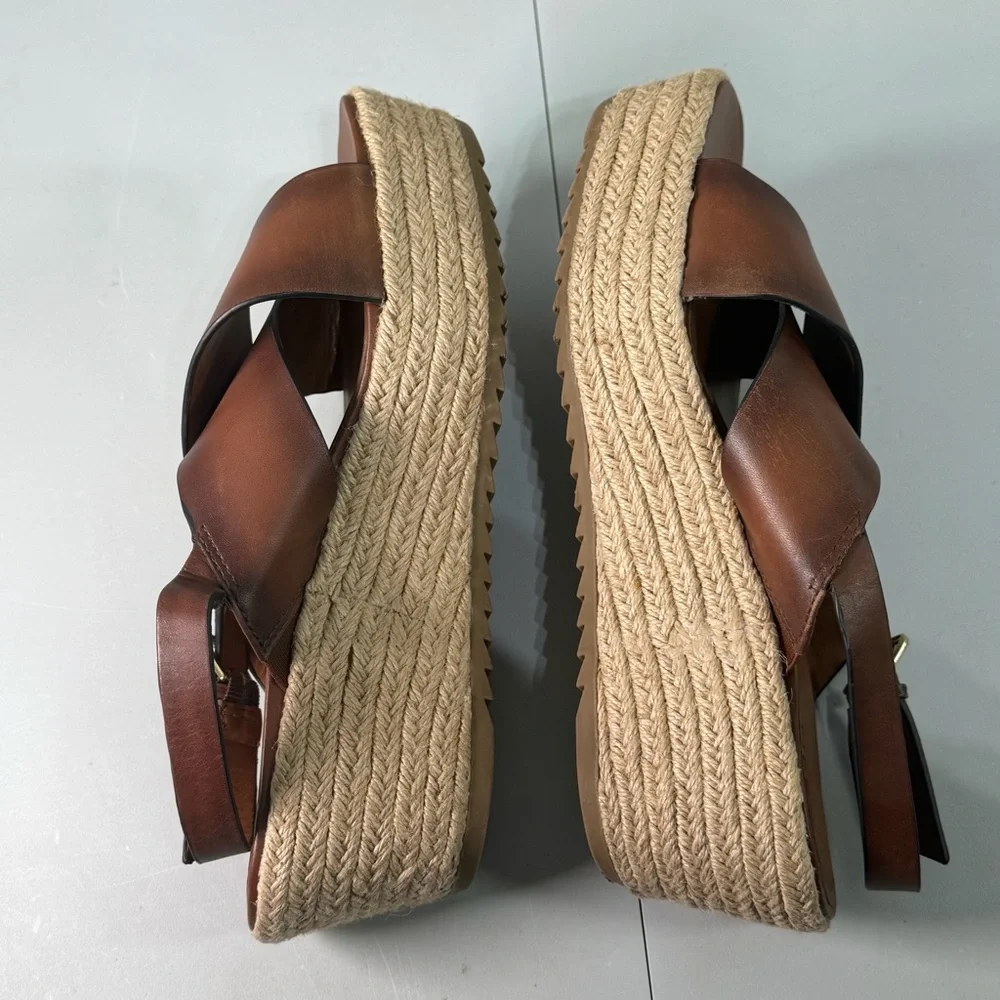 Naturalizer Oak Espadrille Wedge Sandal Brown Leather Crossover Strap Women’s 11